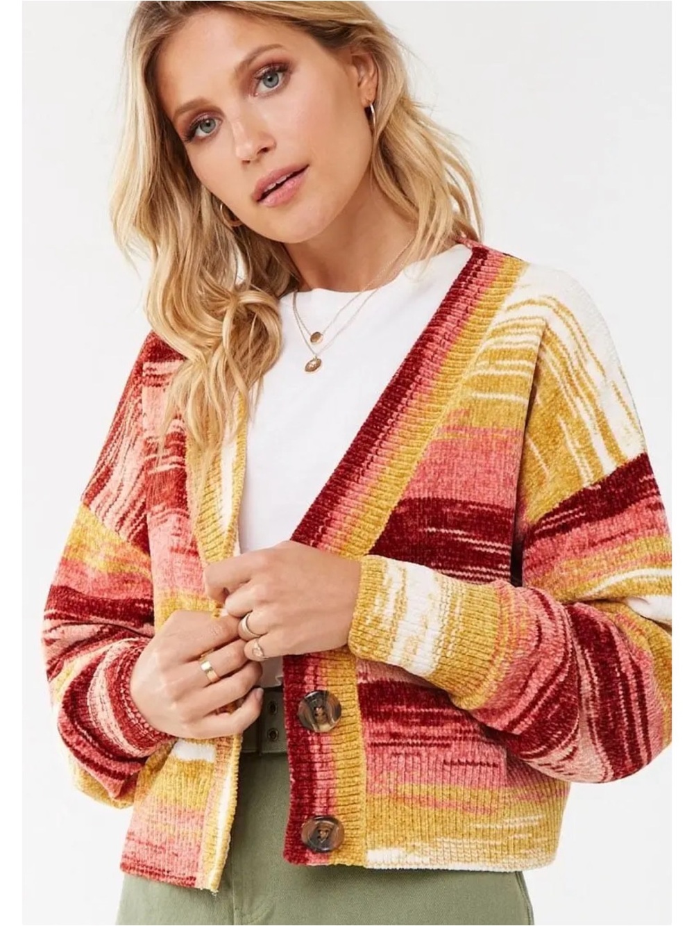 Forever 21 Chenille Multi-Stripe Cropped Cardigan Sweater Size S - NWOT